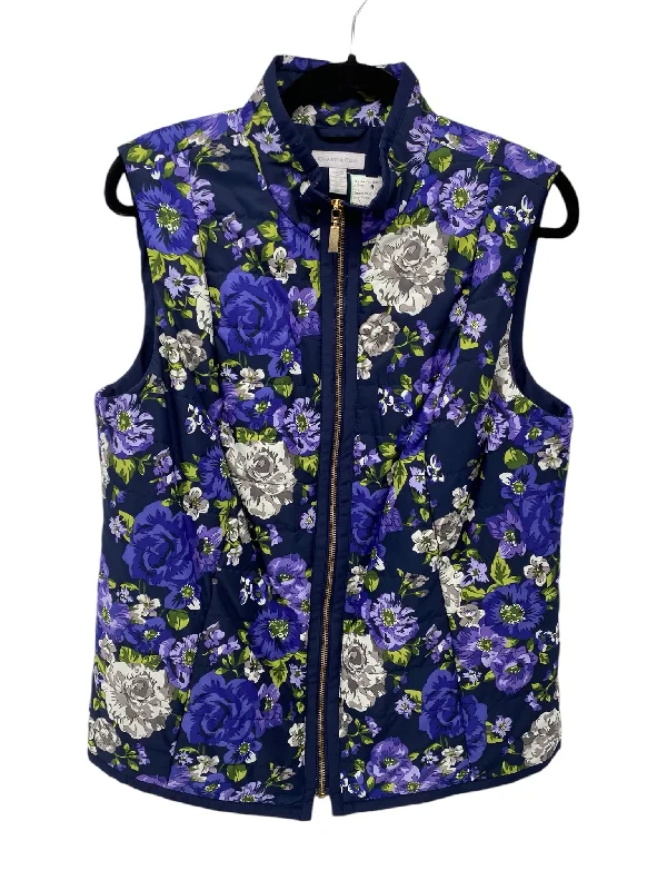 Charter Club Misses Size Large Navy Floral Vest