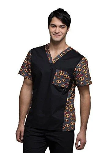 Cherokee Tooniforms TF665 Men's V-Neck The Incredibles Print Scrub Top