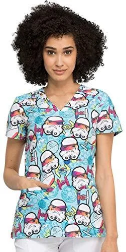 Cherokee Tooniforms TF666 Women's V-Neck Print Scrub Top