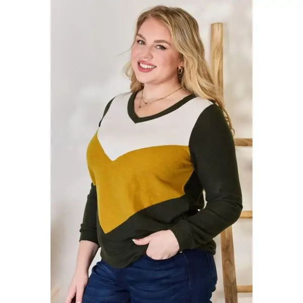 Invested Color Block V-Neck Top