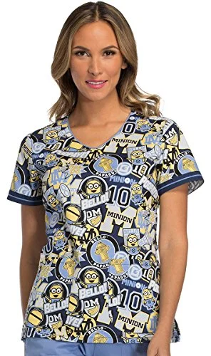 Cherokee Tooniforms TF644 Women's V-Neck Minions Print Scrub Top X-Small