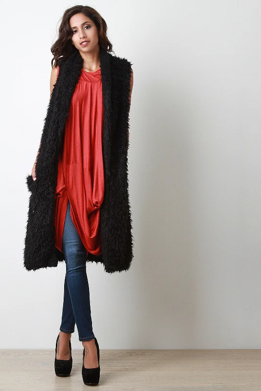 Faux Shearling Fur Long Vest