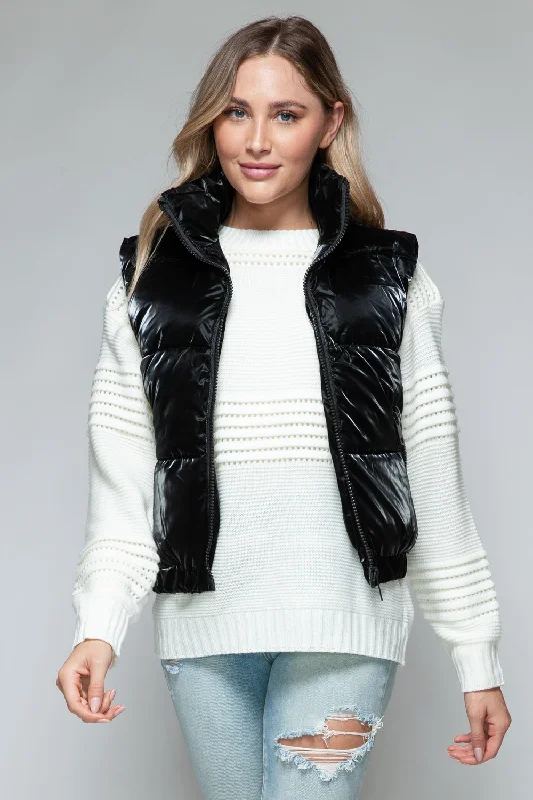 Black Fine Faux Fur Lining Quilted Vest