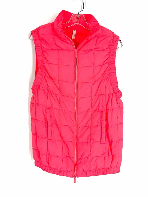 Free People Size S Pet Neon Coral Quilted Nylon Vests Vest