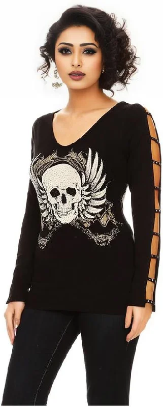 Gothic Skull Tattoo V-Neck Top