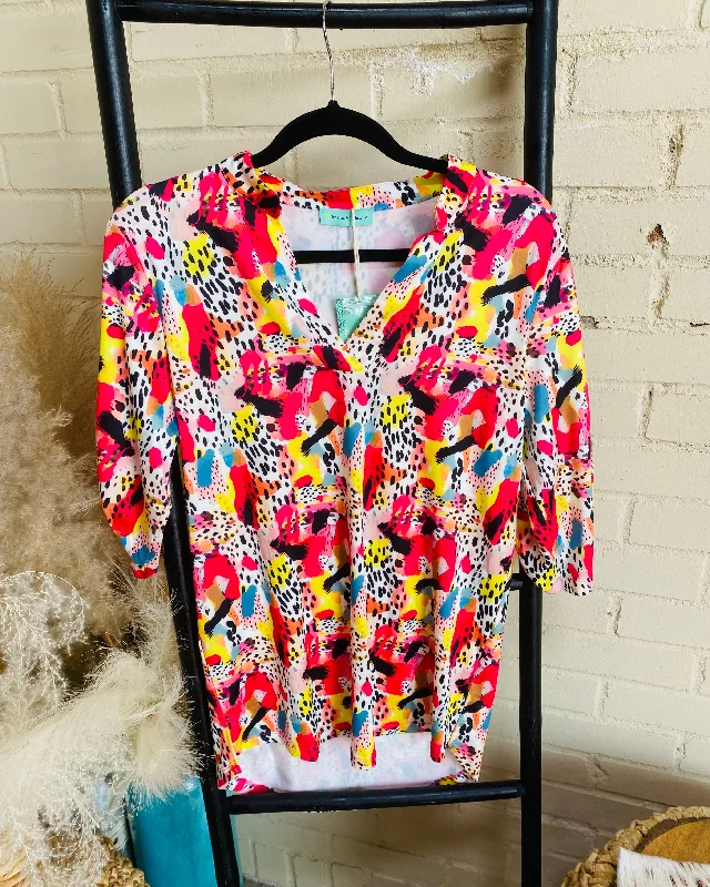 Multi Print V-Neck Top