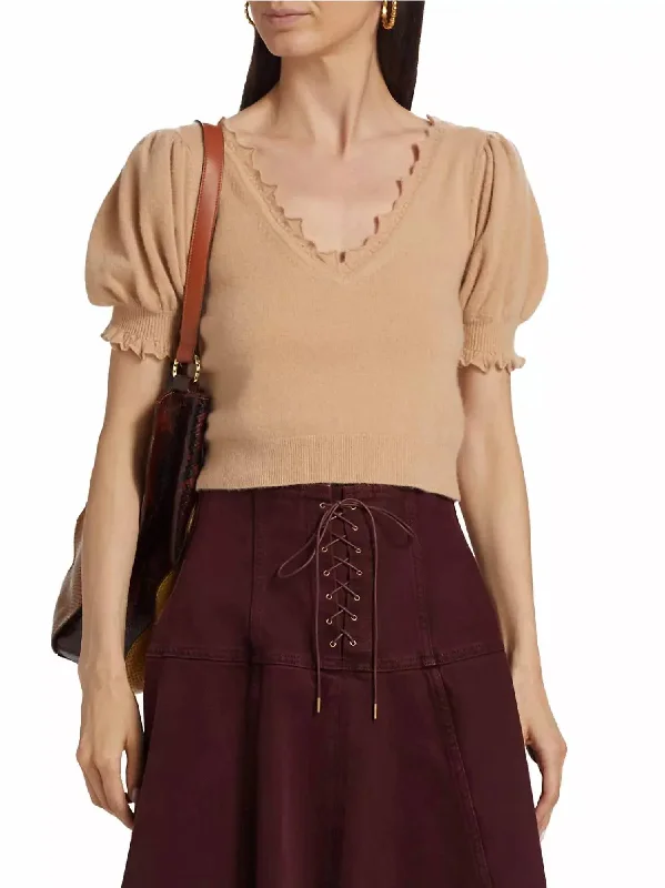 Polline V Neck Top In Camel