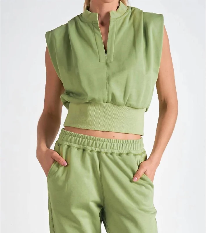 Sleeveless V-Neck Top In Green