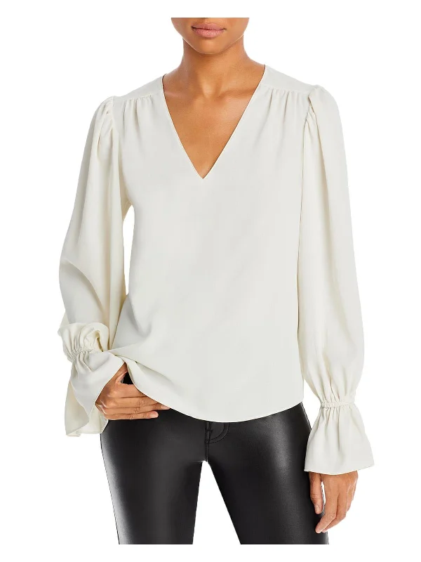 Womens Ruffled V Neck Blouse