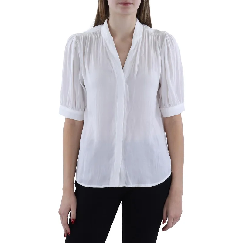 Womens V Neck Button Down Blouse