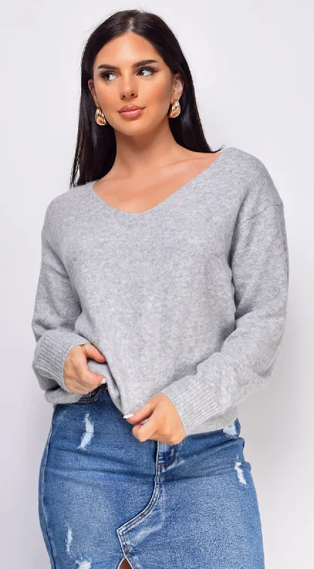 Yara Gray V Neck Sweater Top